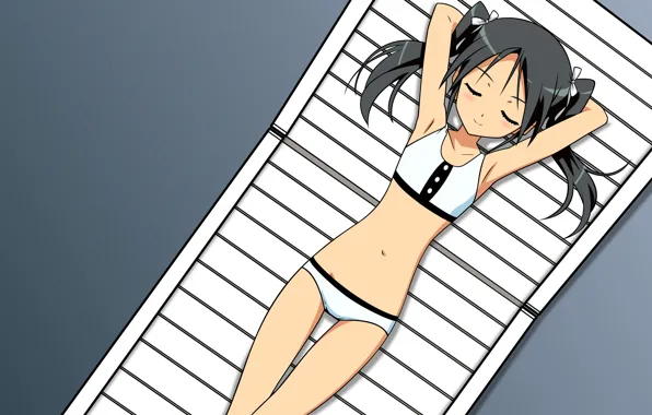 Swimsuit, girl, anime, art, sunbed, sunbathe