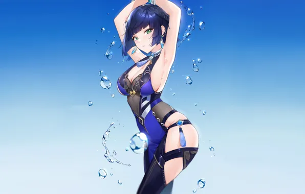 Girl, hot, sexy, ass, stretch, blue, anime, amazing