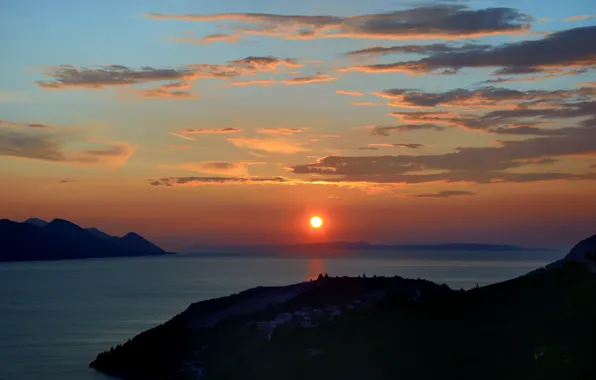 Sea, clouds, sunset, Croatia, Dubrovnik