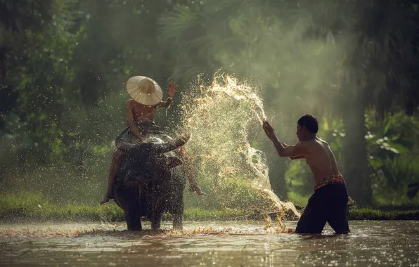 Man, child, asian, villager