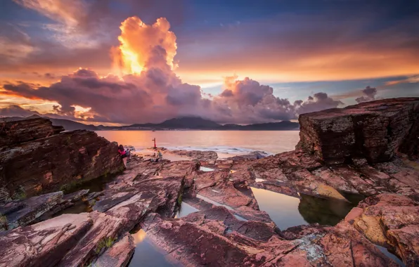 Picture sunset, mountains, nature, lake, rocks