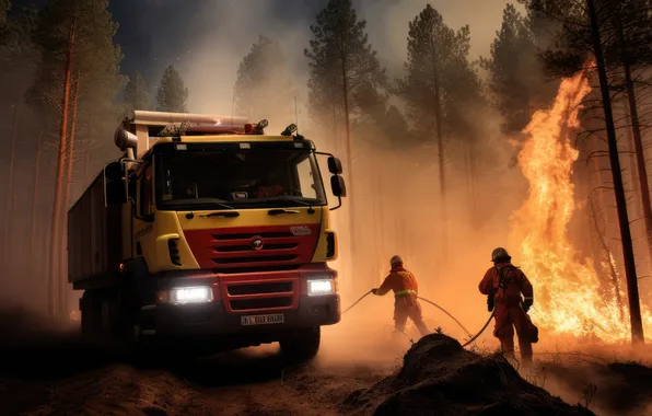 Smoke, Fire, Machine, Fire, Truck, Digital art, AI art, The Art of Artificial Intelligence