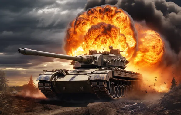 Picture Clouds, Smoke, Fire, The explosion, Tank, Digital art, AI art, The Art of Artificial Intelligence