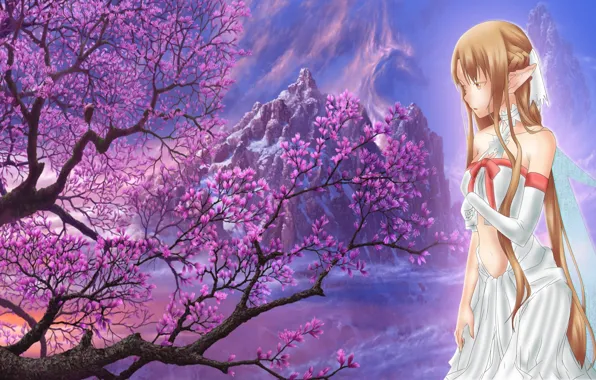 Flowers, spring, anime, art, Sword art online, Sword Art Online, Asuna