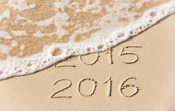 Sand, sea, beach, new year, figures, New Year, Happy, 2016