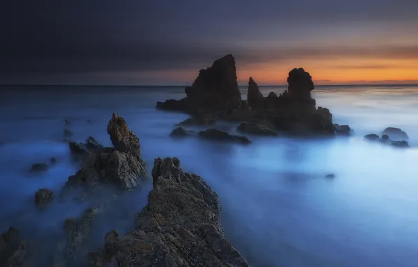 Sea, landscape, rocks, dawn