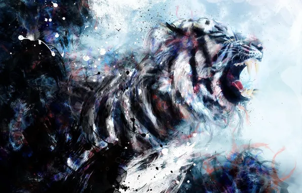 Picture paint, figure, Tiger, mouth, grin