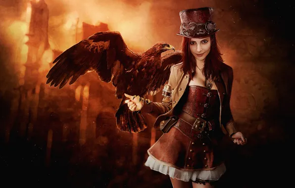 Wallpaper hat, girl, bird