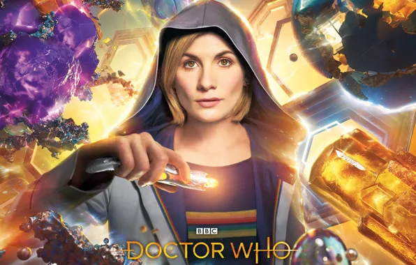 Picture look, woman, hood, Doctor Who, Doctor Who, Jodie Whittaker, sonic screwdriver, Jodie Whittaker