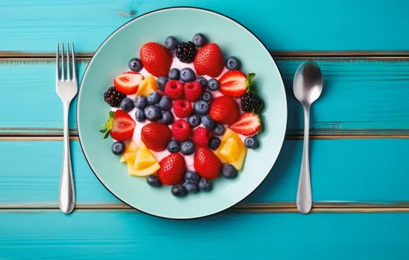 Berries, raspberry, Board, oranges, Breakfast, blueberries, strawberry, plate