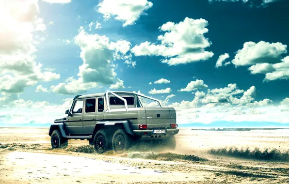 Mercedes-Benz, Clouds, Beach, AMG, Sun, G63, 6x6, Rear