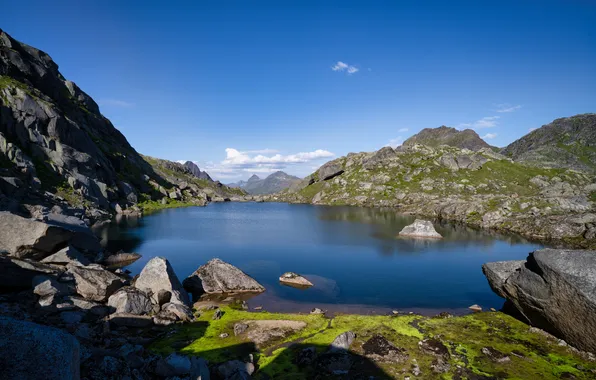 Mountains, Lake, Norway, The Lofoten Islands