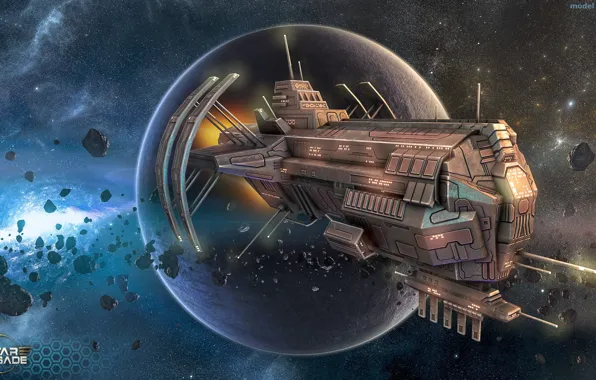 Picture space, stars, ship, planet, some ship