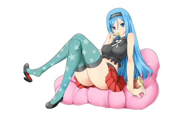 Girl, sexy, thighhighs, long hair, anime, blue eyes, beautiful, pretty