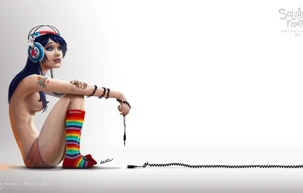 Girl, music, headphones, Lone DJ