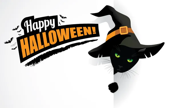 Cat, holiday, black, the inscription, paw, vector, hat, muzzle