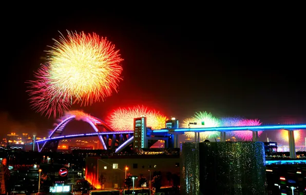 Picture night, bridge, holiday, China, salute, China, Shanghai, Shanghai expo