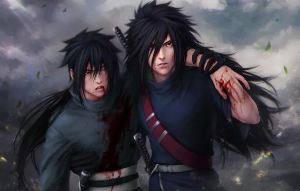 Look, leaves, weapons, the wind, blood, guys, wound, Naruto
