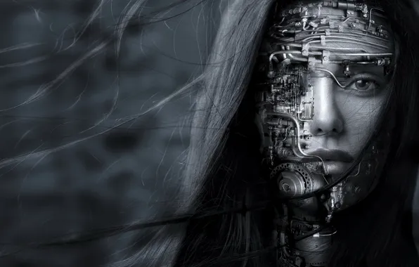 Girl, face, robot