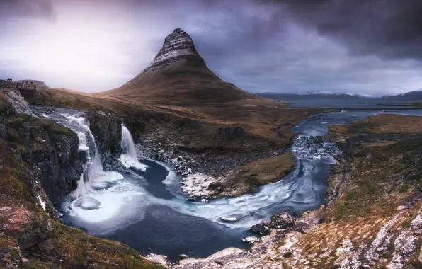 Rocks, mountain, waterfall, stream, Iceland
