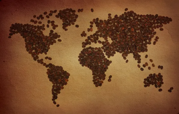 The world, coffee, map, grain, coffee beans, the continent, mainland
