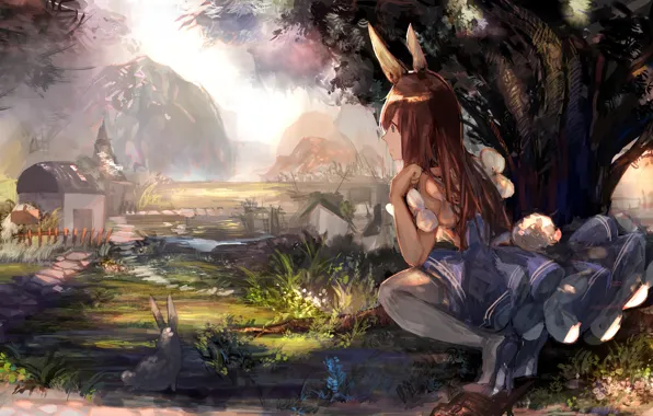 Girl, nature, anime, rabbit, ears, tagme (artist)