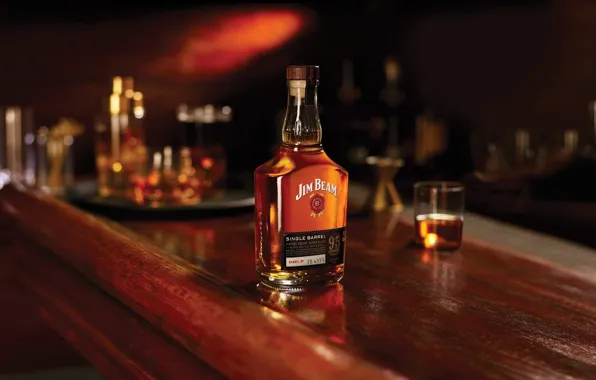 Picture glass, bottle, the evening, bar, whiskey, Jim Beam