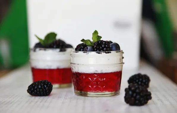 Blueberries, mint, dessert, BlackBerry, yogurt