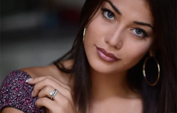 Look, girl, photo, model, earrings, brunette, ring