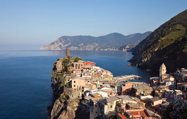 Picture mountains, the city, photo, rocks, coast, home, Italy, Vernazza Liguria