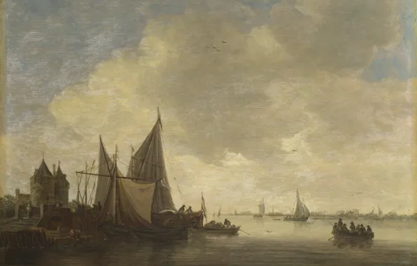 Picture landscape, boat, picture, sail, Jan van Goyen, Jan van Goyen, The Mouth of an Estuary …