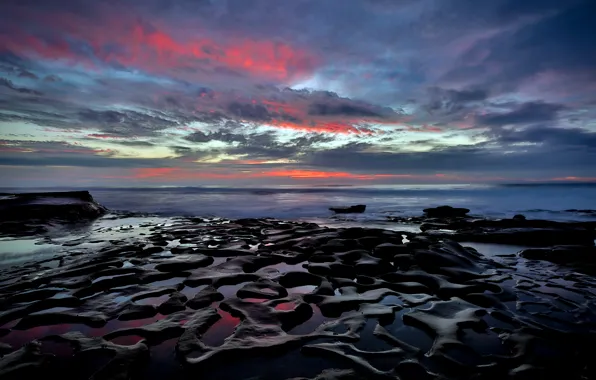 Beach, stones, the ocean, shore, California, San Diego, rasvet, La Jolla beach
