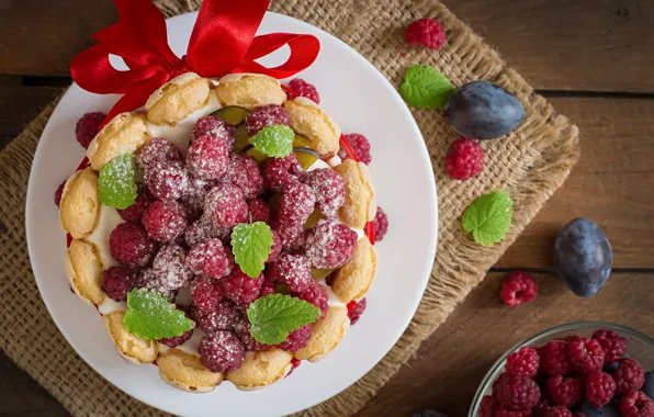 Raspberry, plate, pie