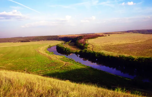 Field, the sky, river