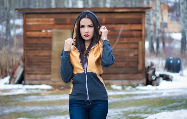 Look, face, brunette, hood, model, Shannon Baker