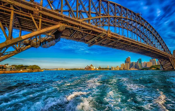 The sky, the sun, bridge, shore, home, Australia, Bay, Sydney