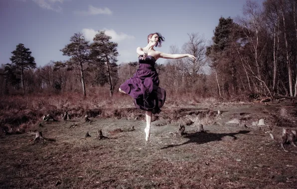 Girl, nature, background, dance