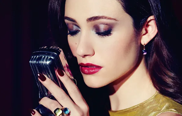 Picture face, eyelashes, hand, makeup, lipstick, ring, shadows, microphone