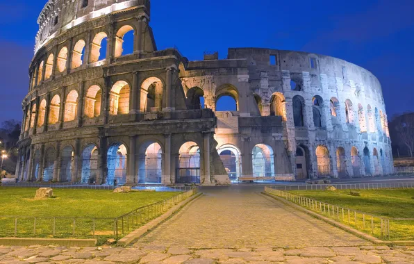 Road, architecture, Colosseum, Italy, Rome
