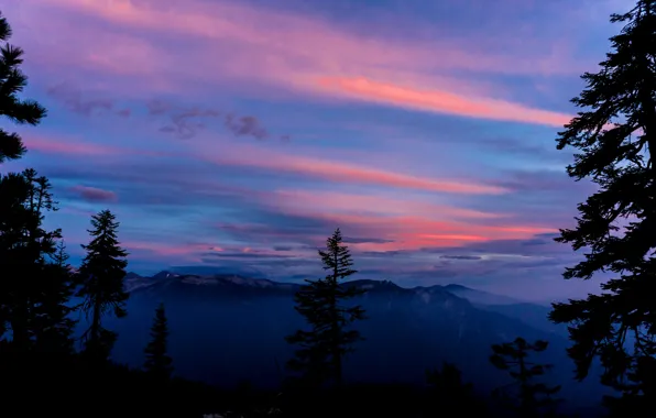 Picture the sky, clouds, trees, sunset, mountains, clouds, nature, USA