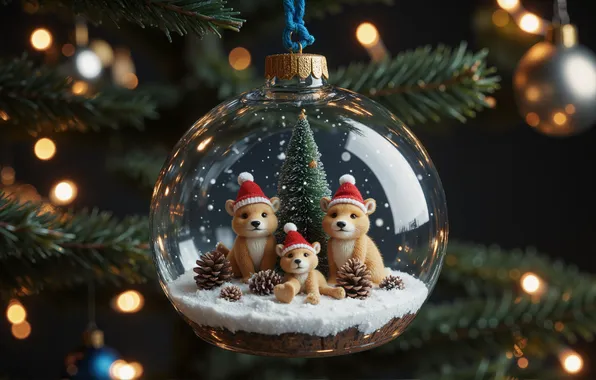 Balls, transparent, toy, animals, Christmas, New year, herringbone, bumps