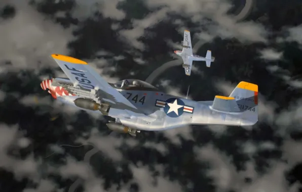 P-51, aircraft, war, art, painting, aviation, battle, ww2