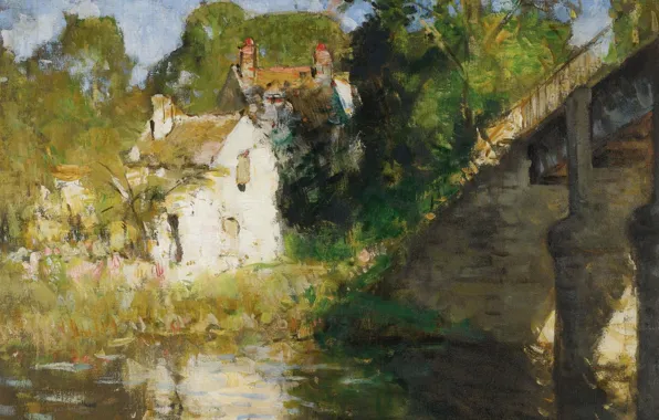 Landscape, house, river, picture, BRIDGE, Pierre Eugène Montesin, Pierre-Eugene Montezin