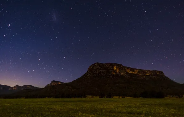 Field, forest, the sky, mountains, night, Australia, Glen Davis