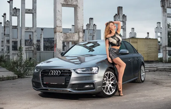 Picture auto, Audi, Girls, beautiful girl, posing on the car