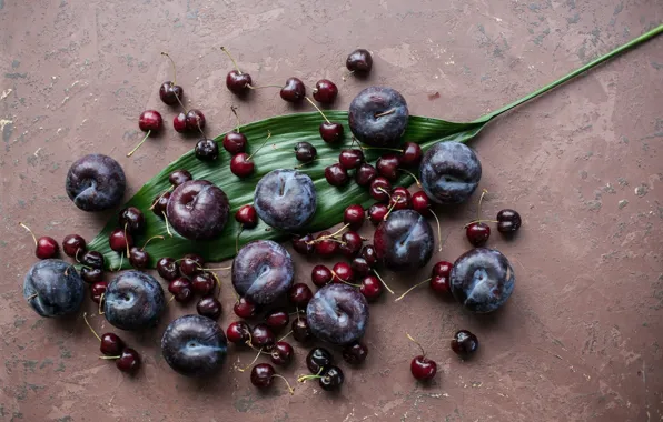 Picture leaves, cherry, fruit, drain