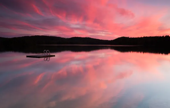 Forest, the sky, clouds, trees, sunset, lake, Canada, Canada
