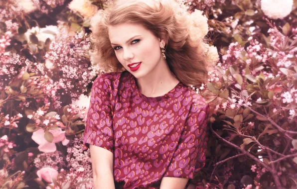 Picture flowers, actress, singer, Taylor Swift, beauty, the bushes, photoshoot, Taylor Swift
