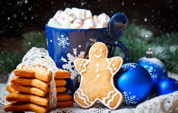Decoration, New Year, Christmas, christmas, wood, cup, merry, cookies