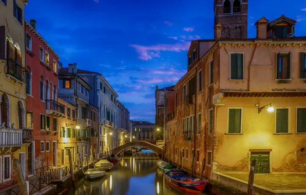 Picture bridge, Italy, home, lights, channel, Venice